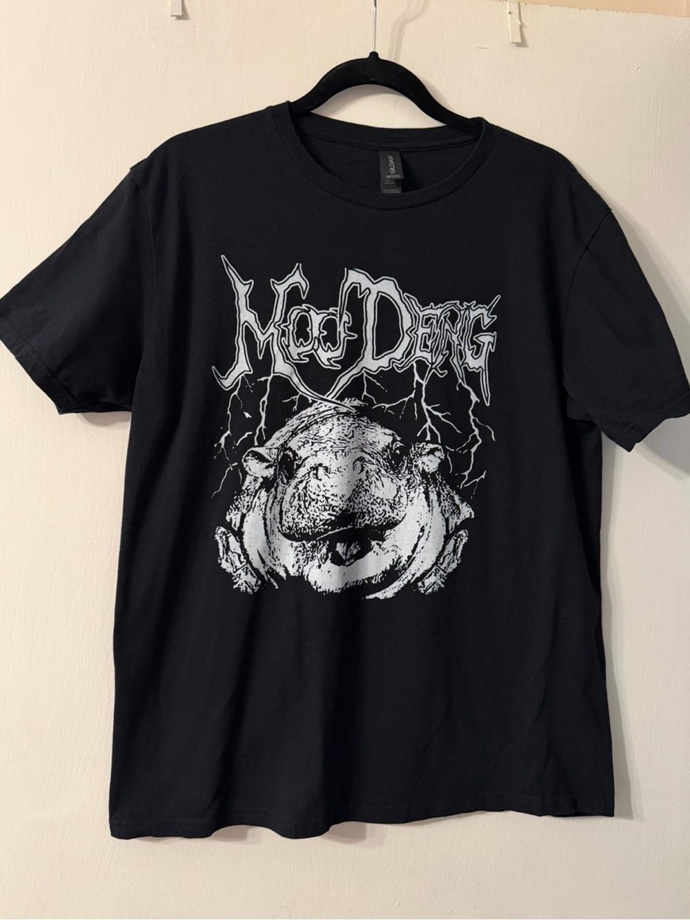 MOO DENG METAL BABY PIGMY HIPPO Gildan Black Softstyle Crewneck Tee Sz L